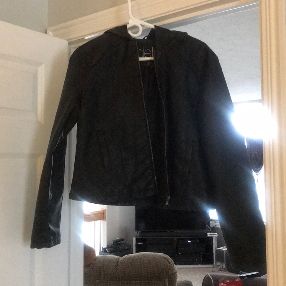 Black Leather Jacket w/ hood